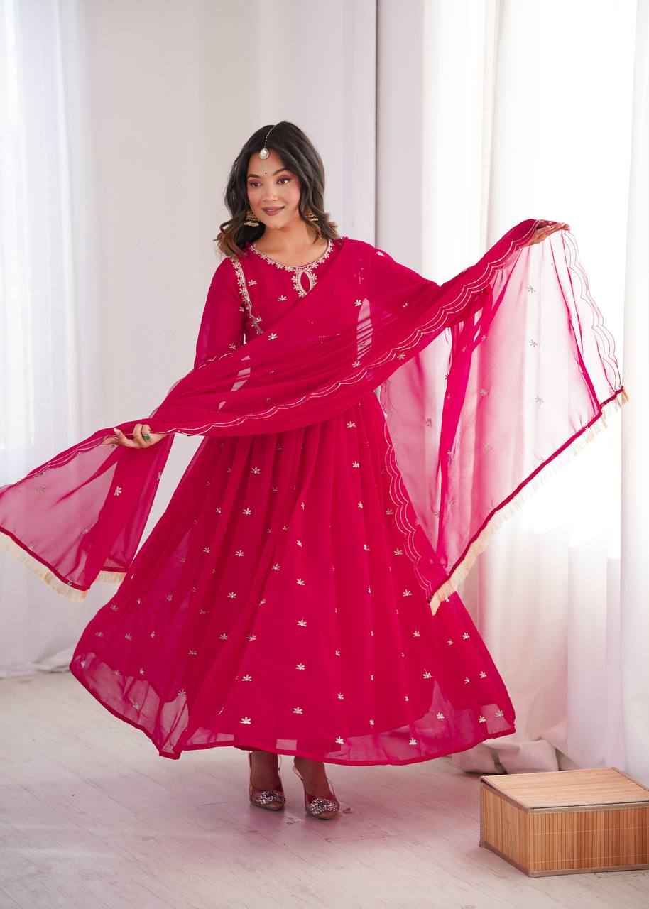 Georgette Sequins Embroidered Gown Set (3-Piece)