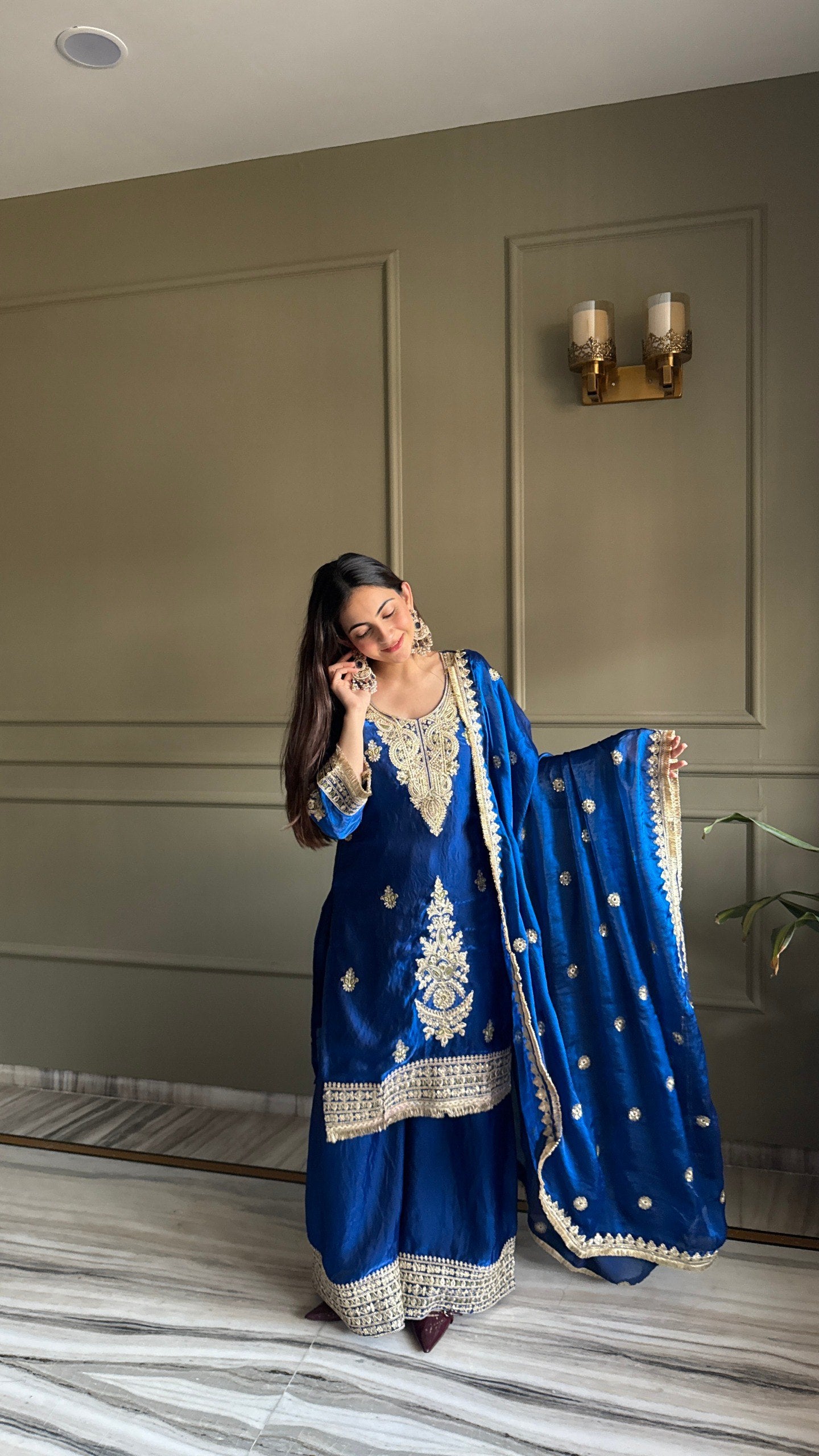 Deserving Palazzo Salwar Kameez For Festival blue