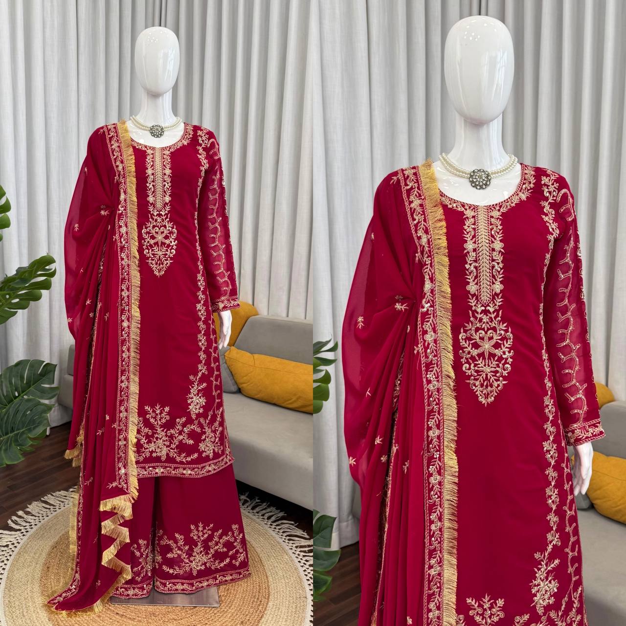 Fanah Red Hand Embroidered Suit
