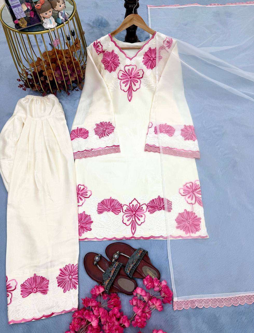 Graceful Pastel Floral Kurta Palazzo Dupatta Set