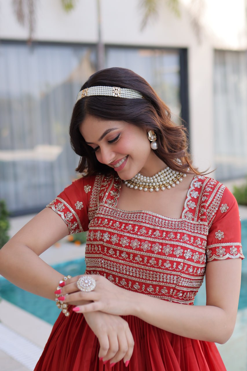 Anarkali Gown with Sequins, Zari Work