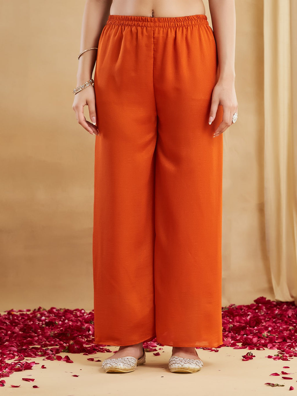 Women Ethnic Motifs Embroidered Regular Thread Work Dupion Silk Kurta with Palazzos