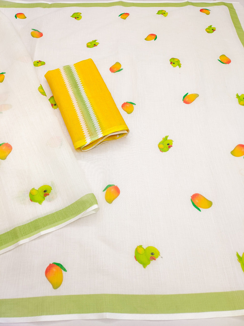 Printed Pure Linen Block Print Saree With Unstiched Blouse Piece