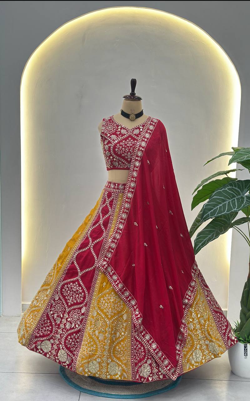 Designer Vichitra Silk Embroidery & Sequence Work Lehenga Choli
