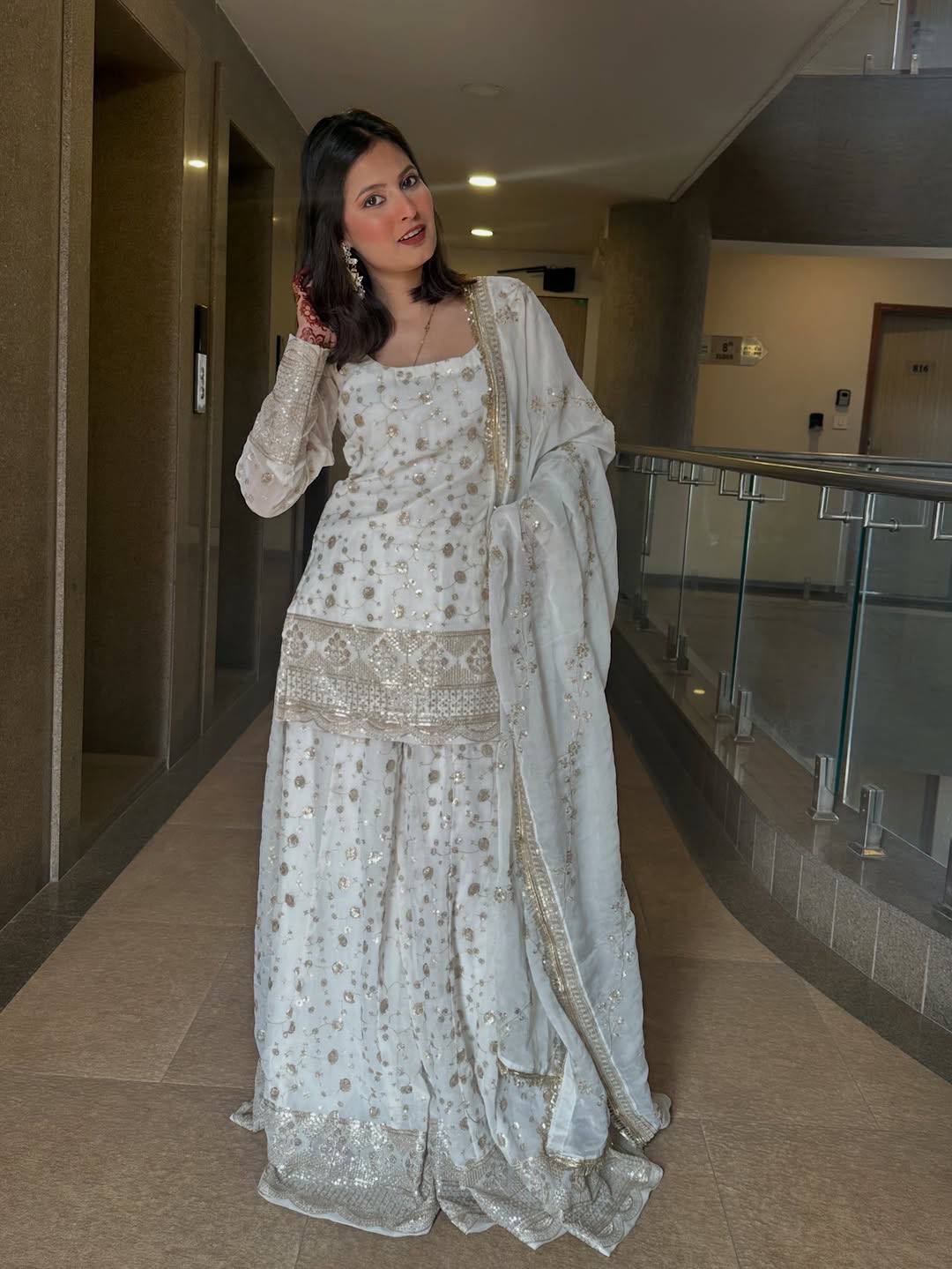 Milky White Kalidar Sharara Set