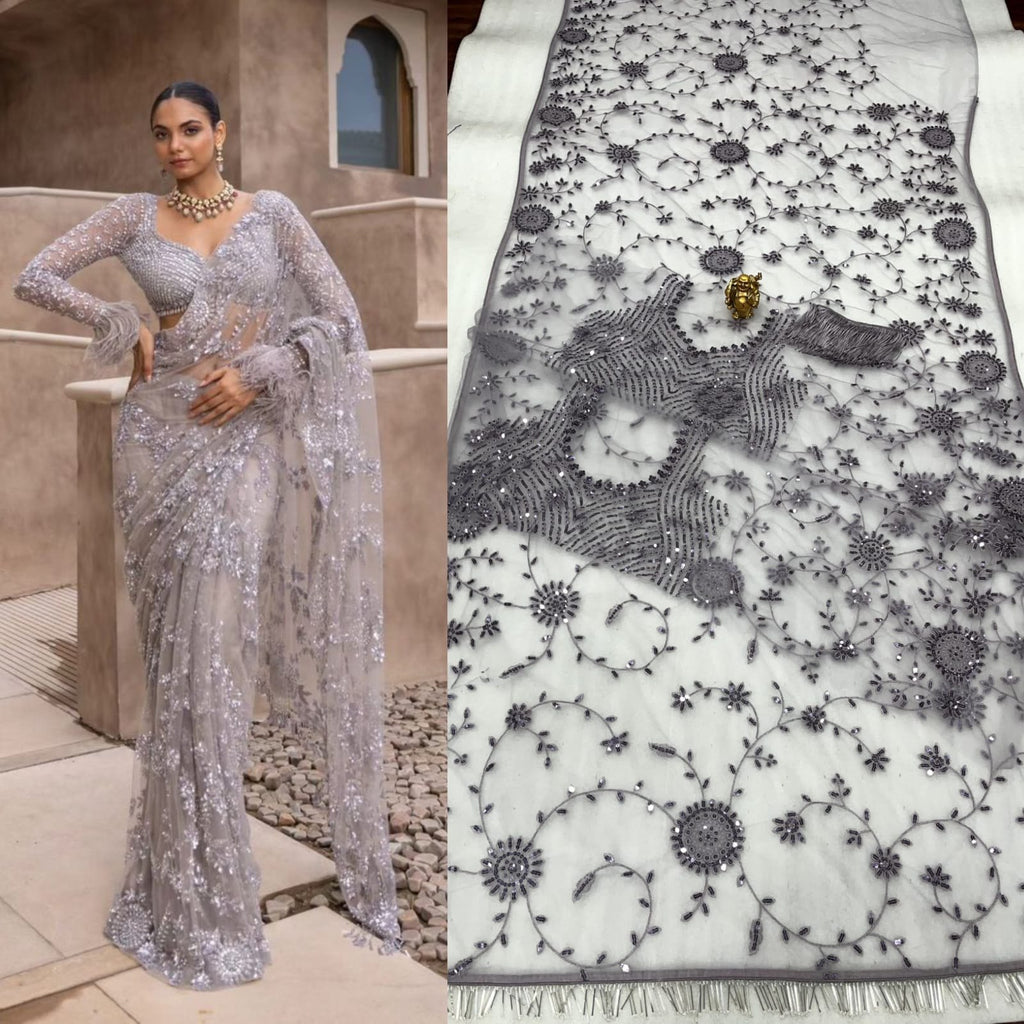 Grey Party-wear Bollywood Blockbuster Sequence Designer Saree