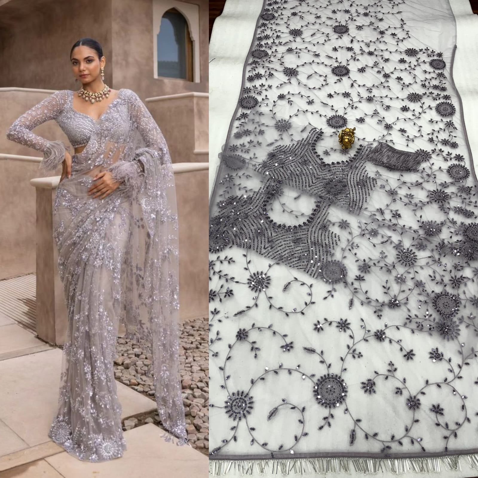 Grey Party-wear Bollywood Blockbuster Sequence Designer Saree