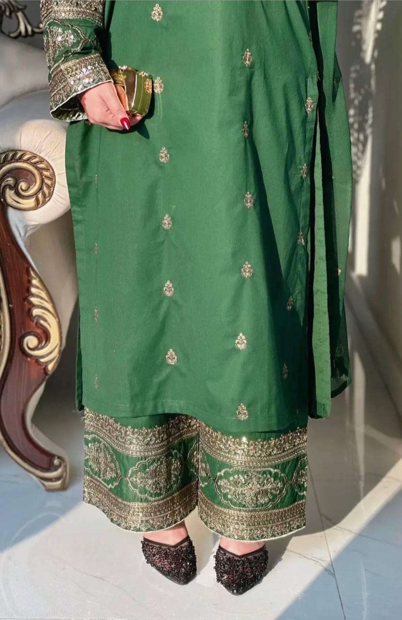 Emerald Green Sequence and Embroidery Suit Set