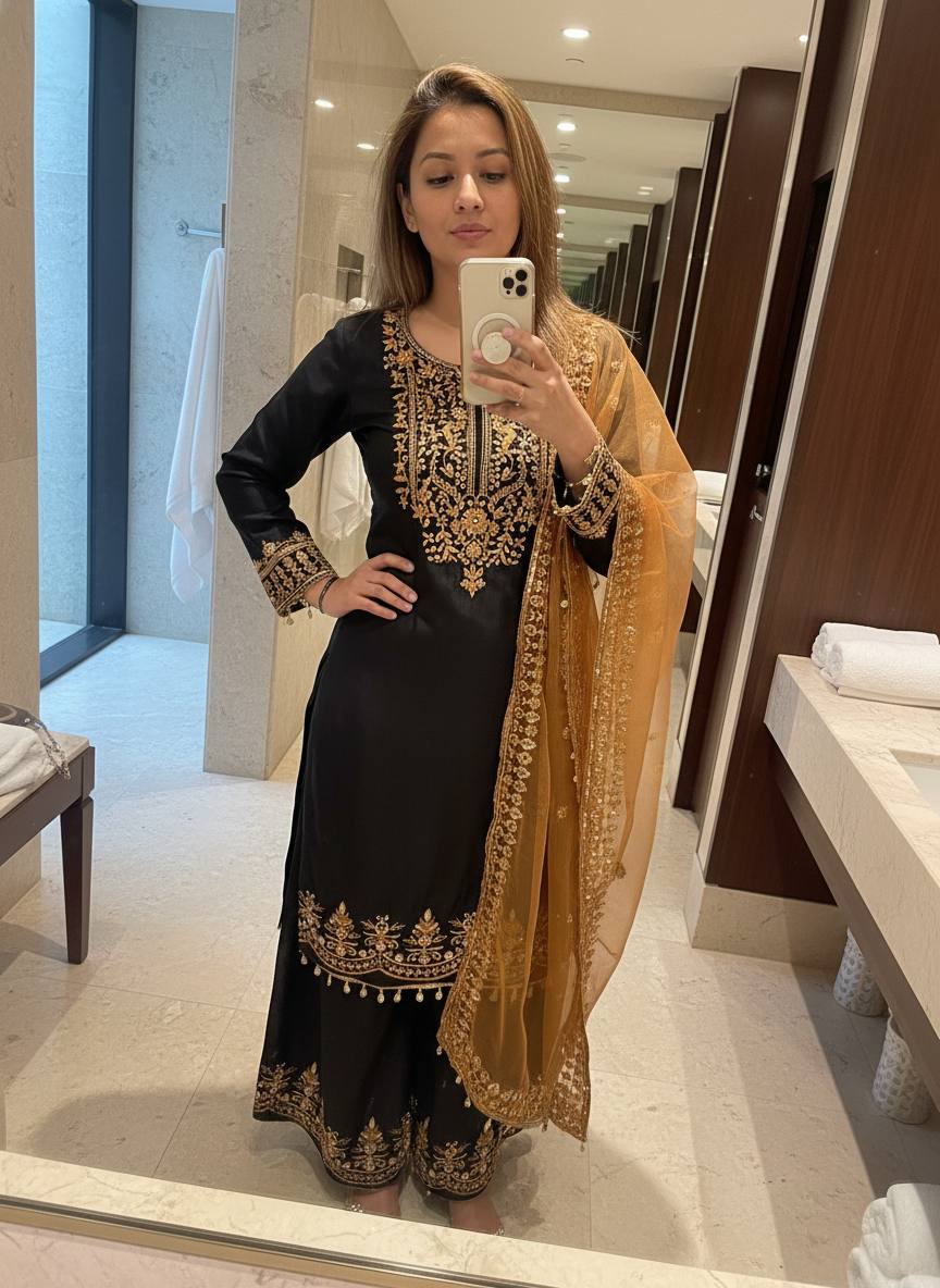 Women Ethnic Motifs Embroidered Regular Thread Work Kurta with Trousers & With Dupatta