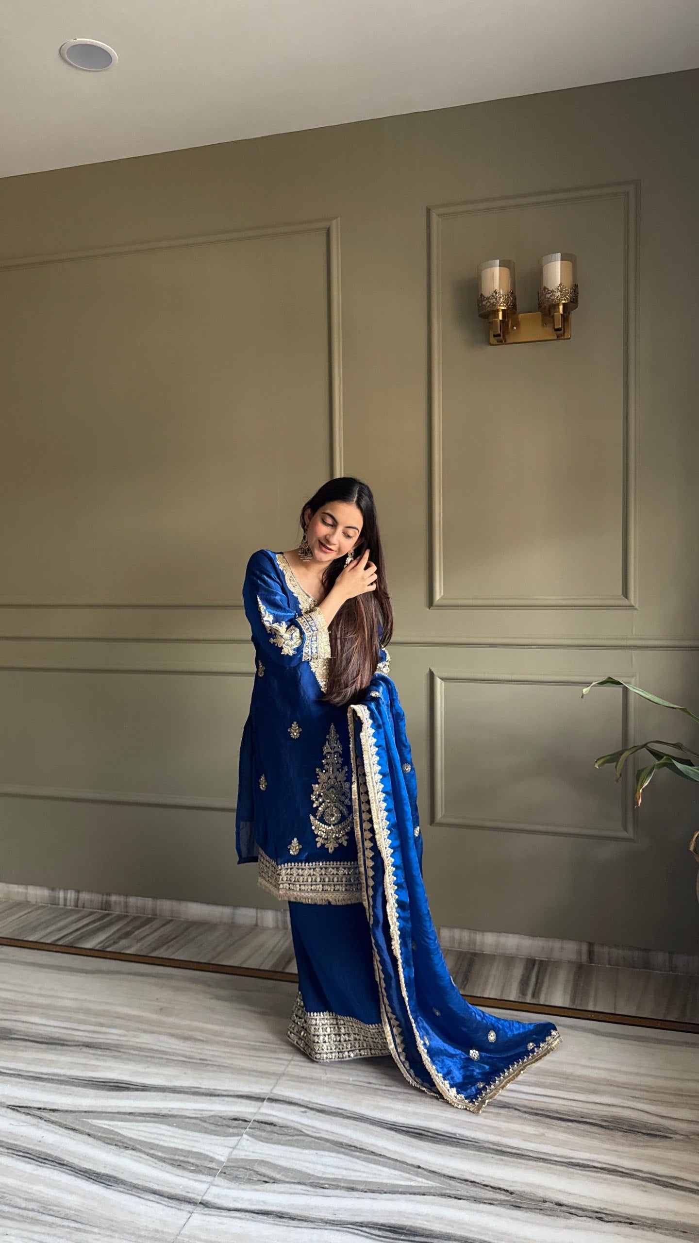 Deserving Palazzo Salwar Kameez For Festival blue