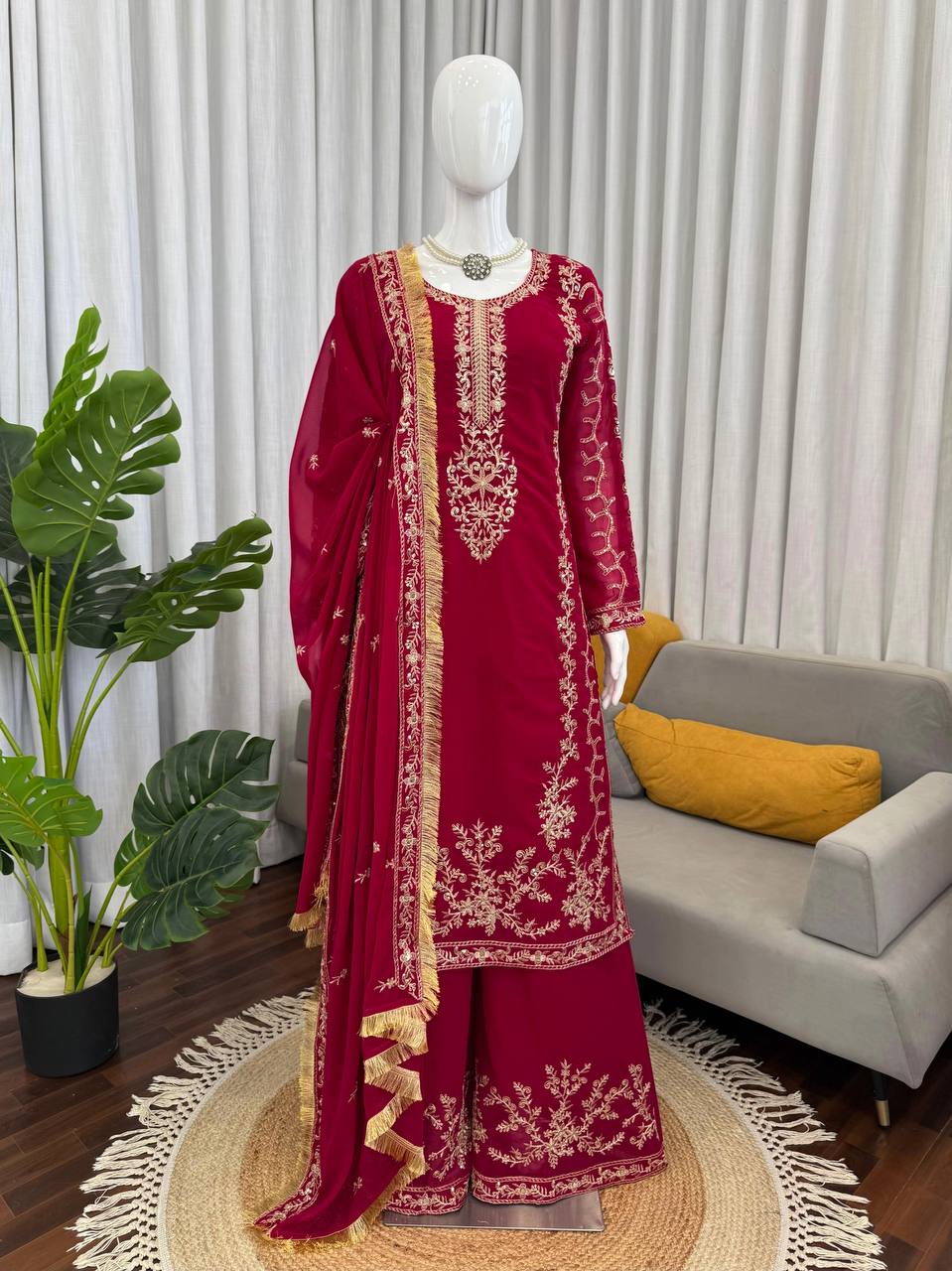Fanah Red Hand Embroidered Suit