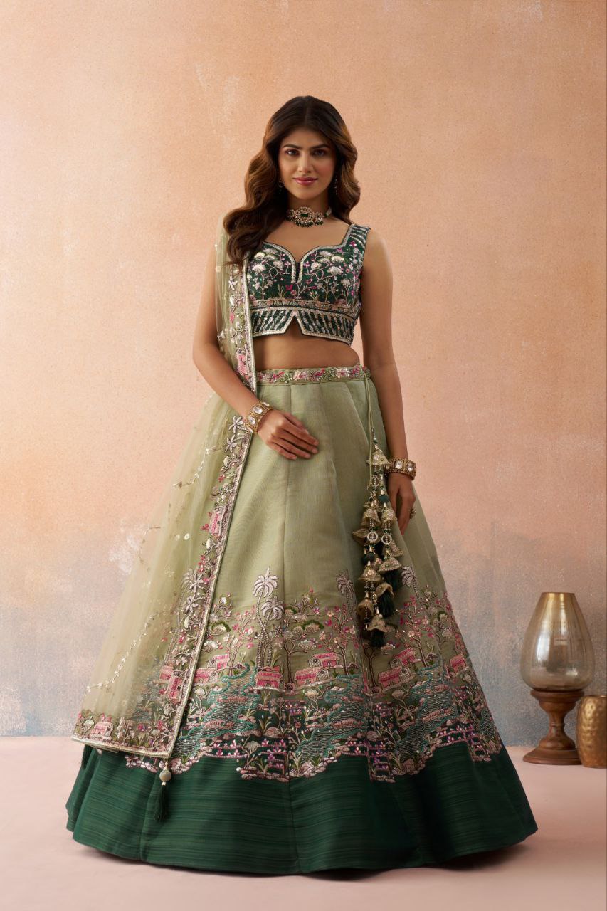 Embroidered Sequinned -Stitched Lehenga & Unstitched Blouse With Dupatta