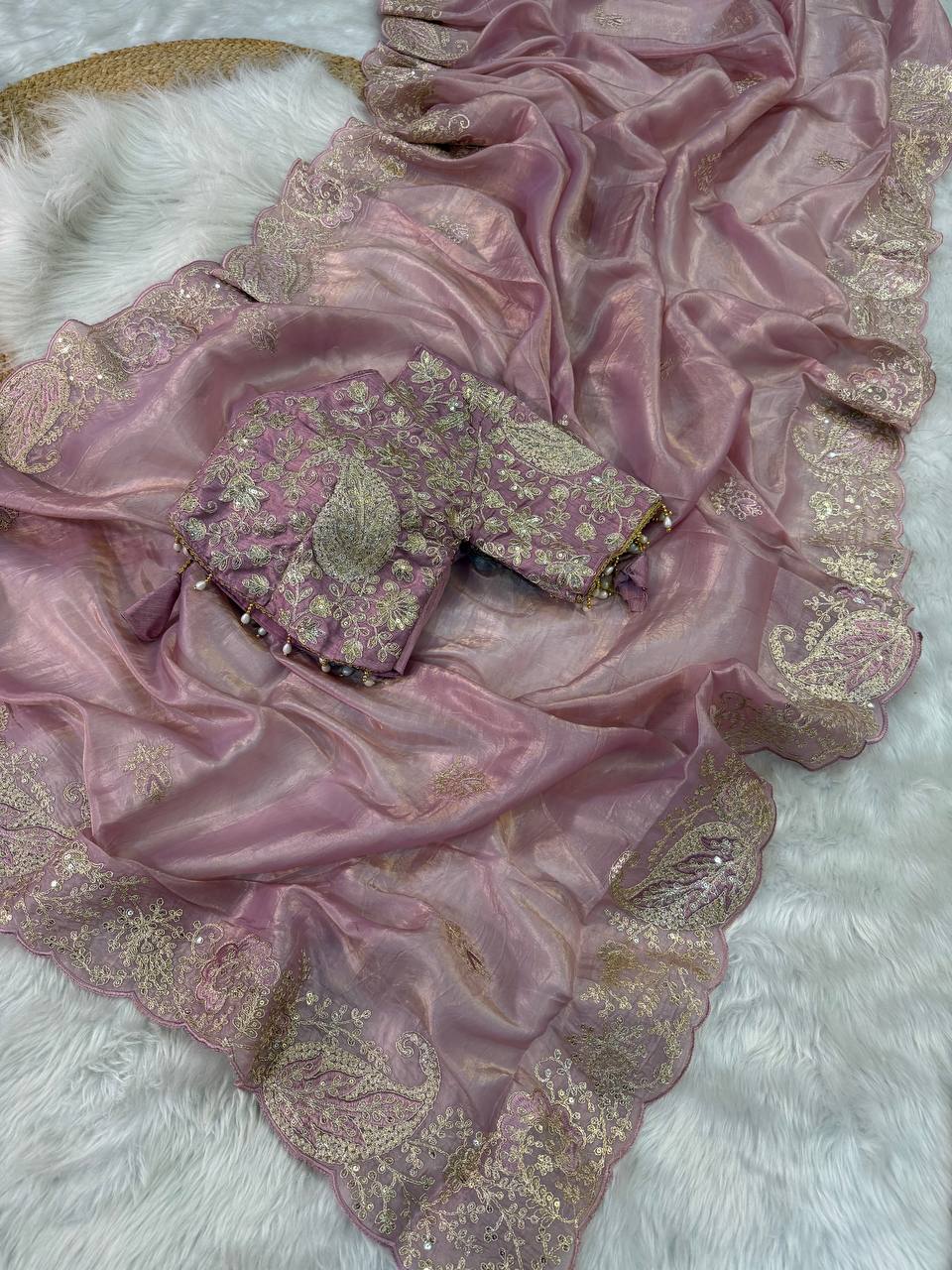 Elegant Crystal Crush Tissue Saree