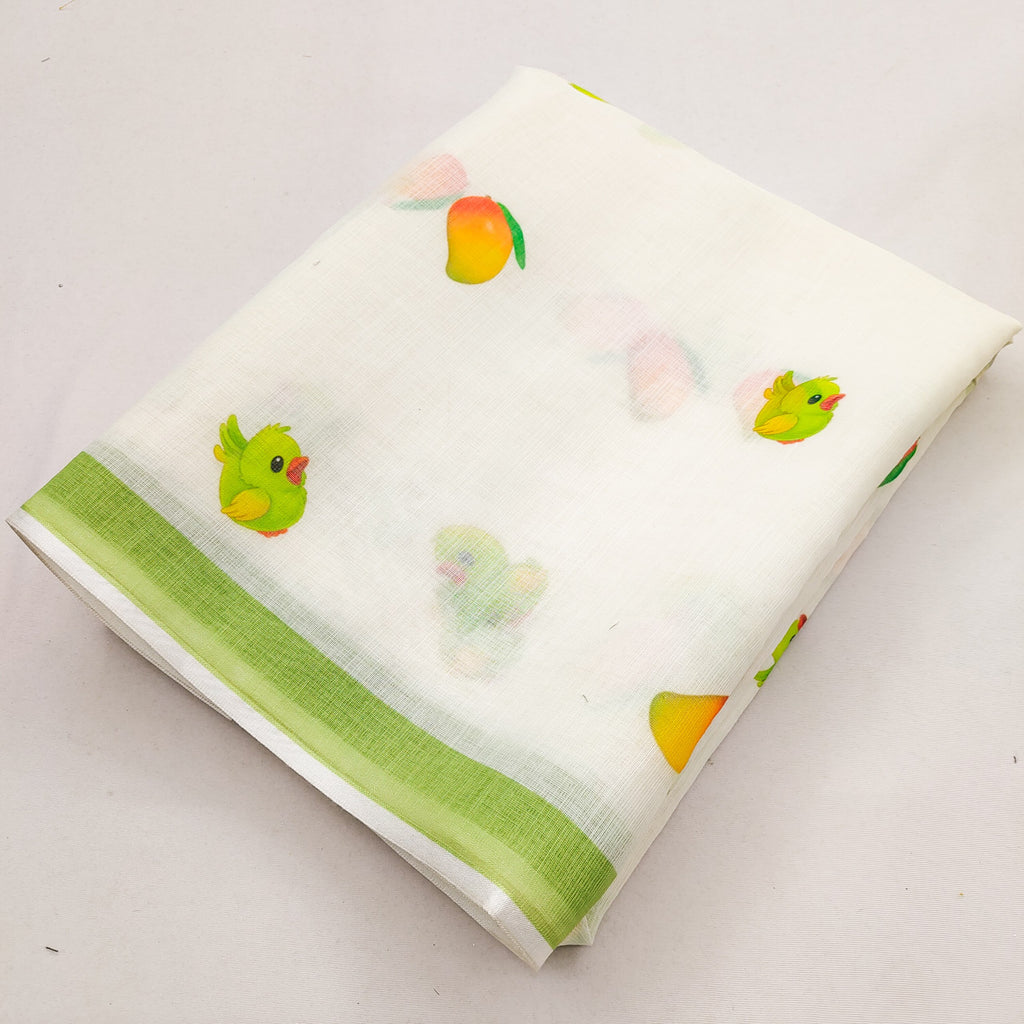 Printed Pure Linen Block Print Saree With Unstiched Blouse Piece