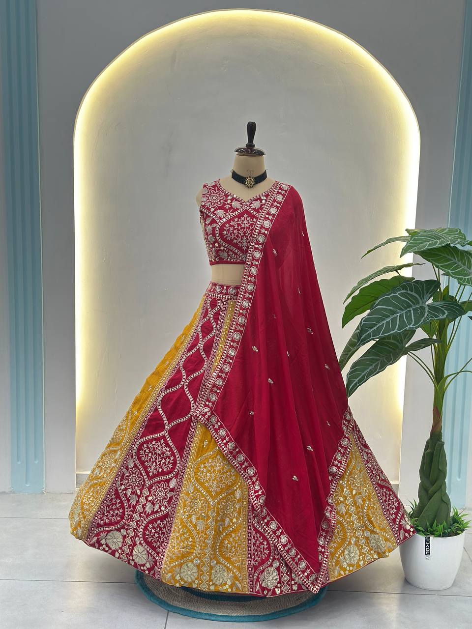 Designer Vichitra Silk Embroidery & Sequence Work Lehenga Choli