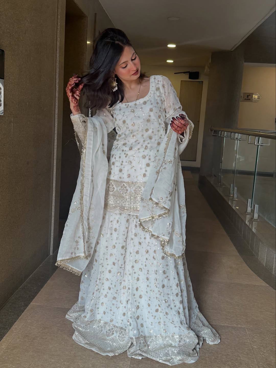 Milky White Kalidar Sharara Set