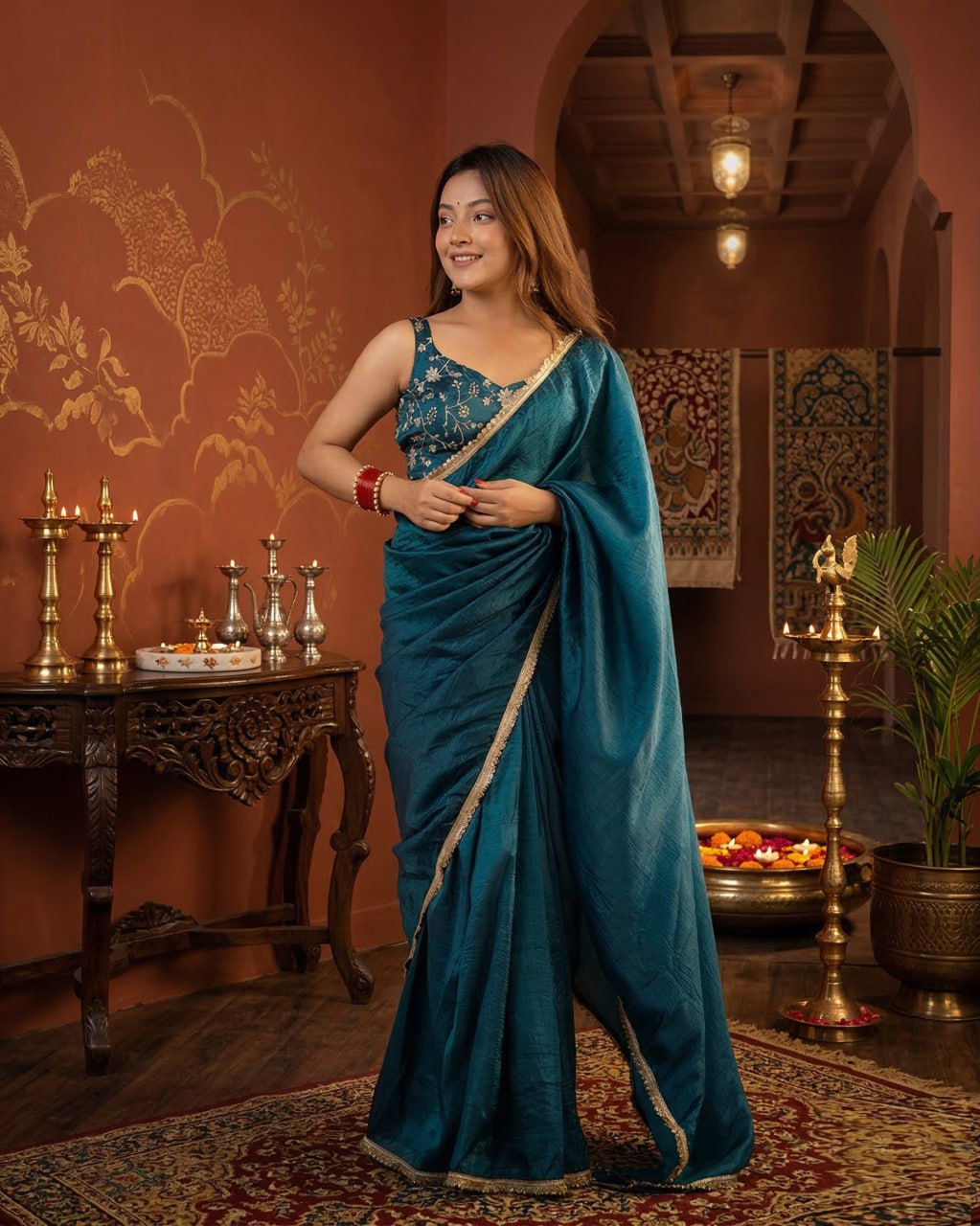 Premium Gold Crush Tissue Silk  Saree with Unstich Blouse 2