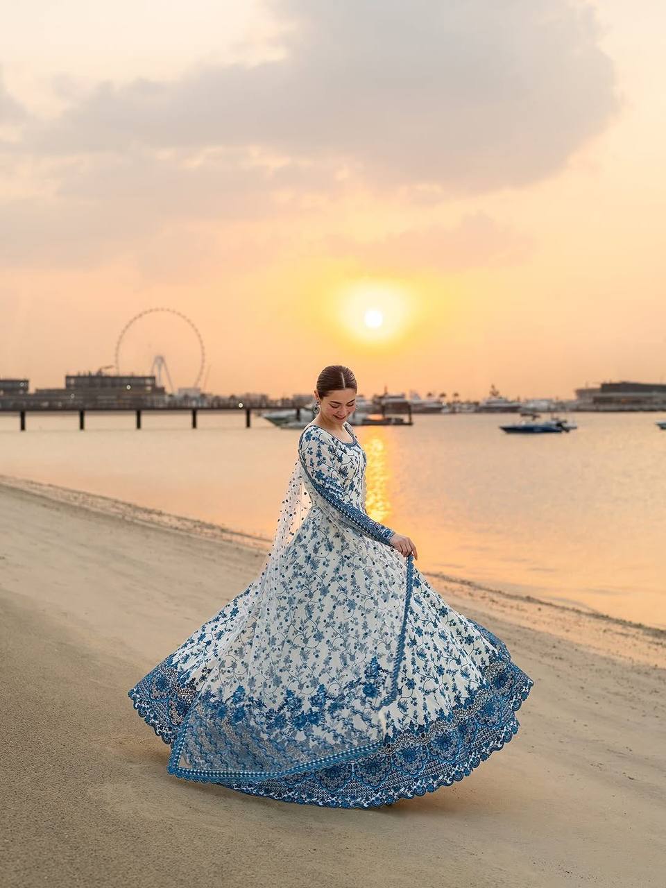 White Georgette & Organza Silk Gown