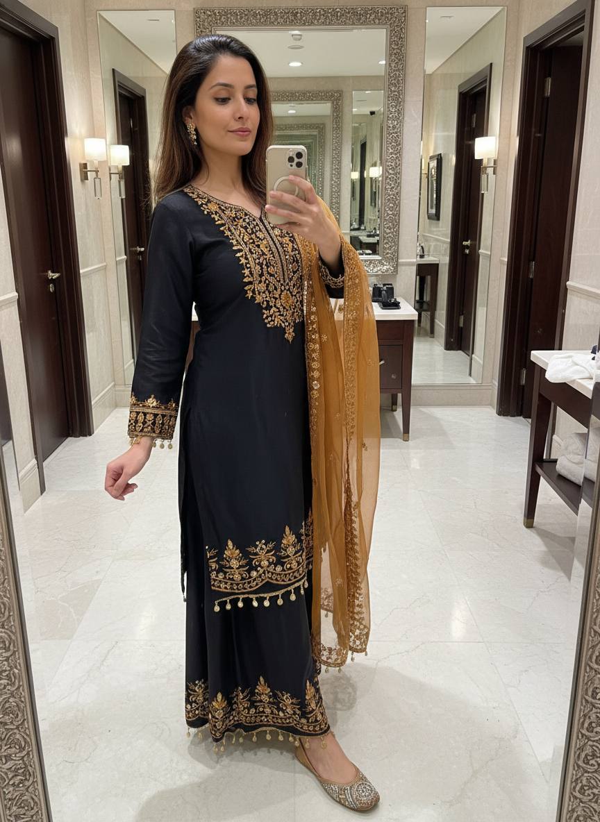 Women Ethnic Motifs Embroidered Regular Thread Work Kurta with Trousers & With Dupatta
