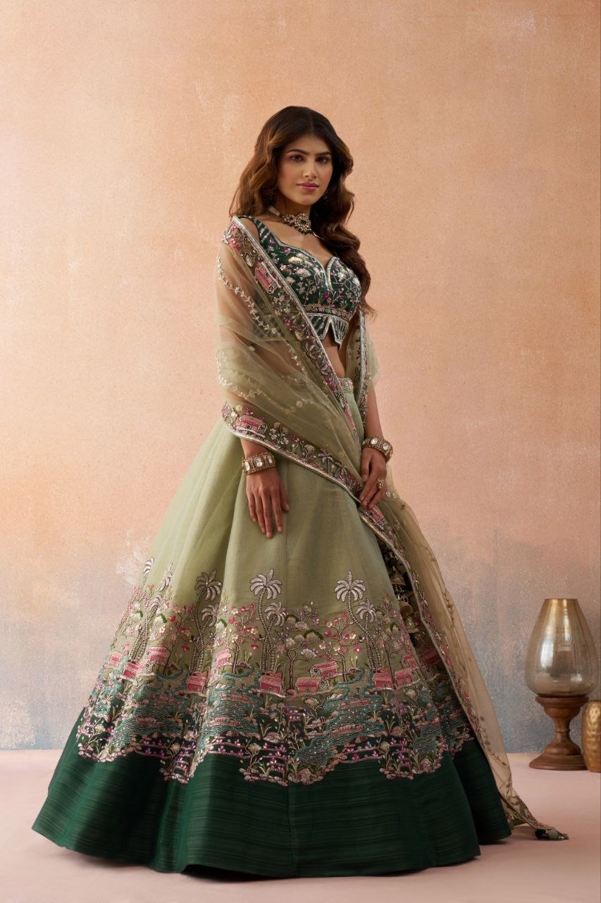Embroidered Sequinned -Stitched Lehenga & Unstitched Blouse With Dupatta
