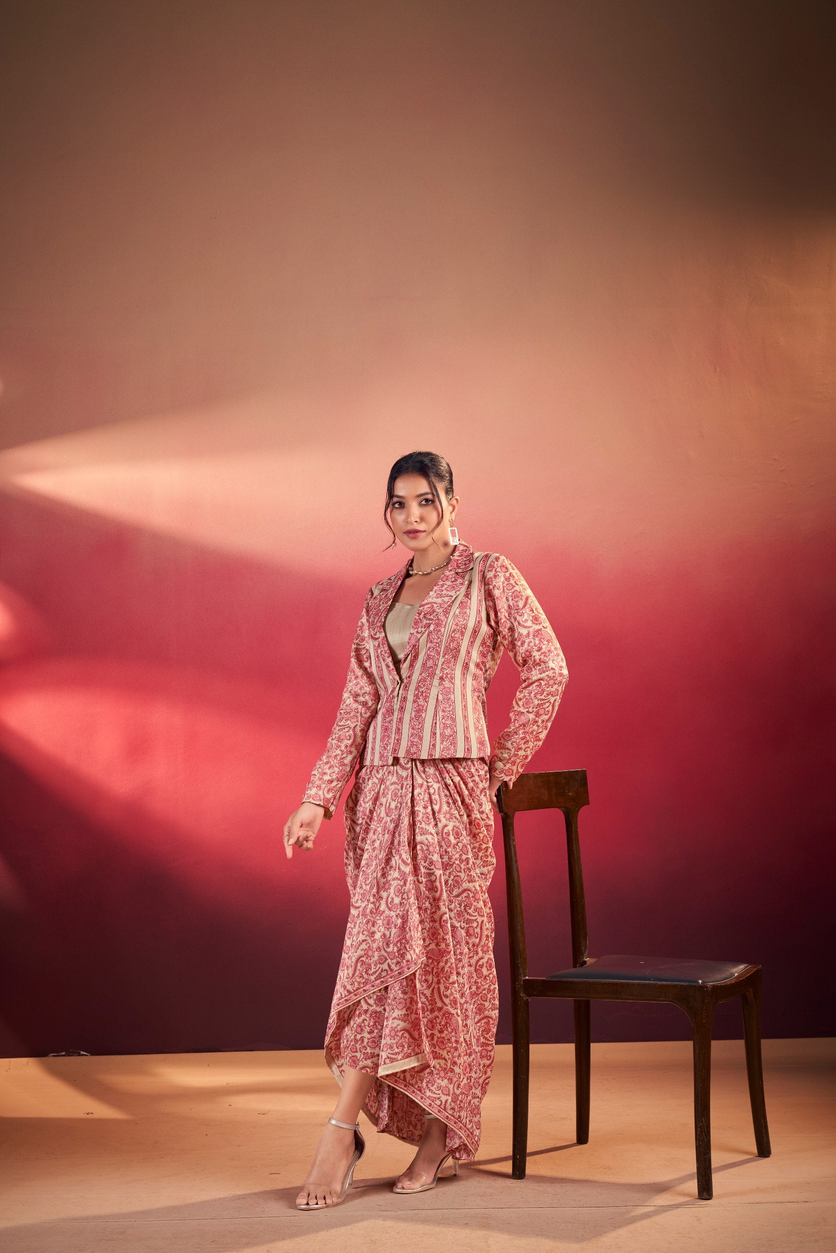 Bohemian Printed Blazer with Skirt & Jacket