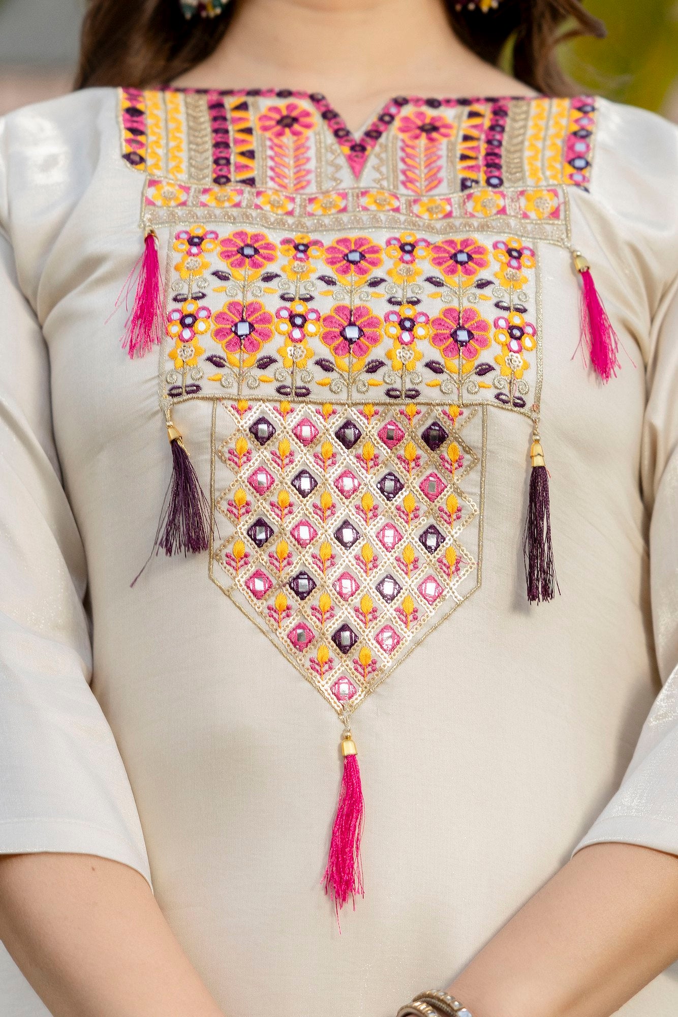 Sophisticated Cream Viscose Shimmer Embroidered Printed Straight Pant Suit After Six Wear