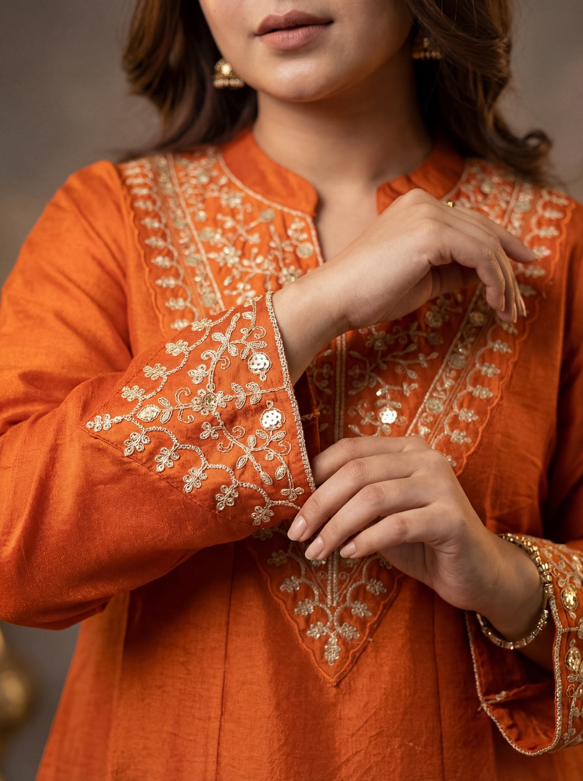 Embroidered Regular Sequinned Chanderi Silk Kurta with Palazzo & Dupatta