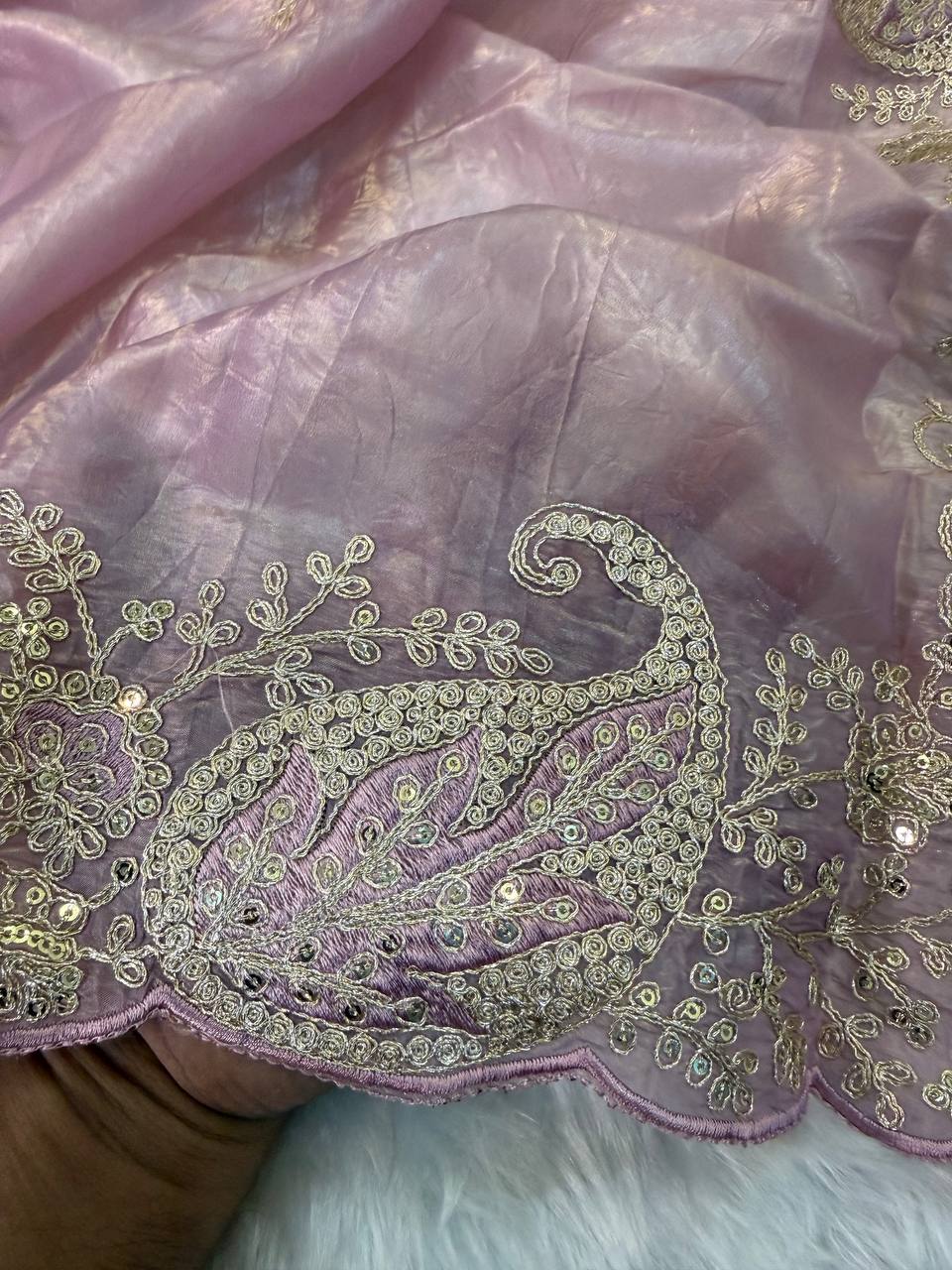 Elegant Crystal Crush Tissue Saree