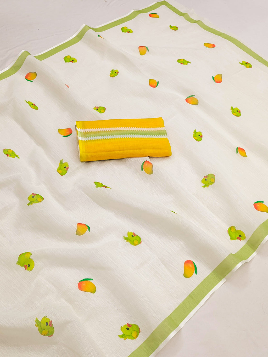 Printed Pure Linen Block Print Saree With Unstiched Blouse Piece