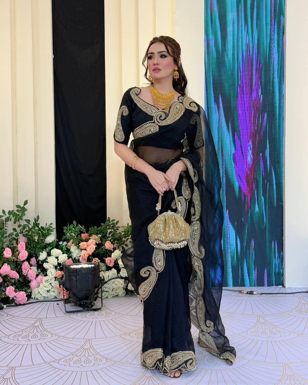 Soft Rangoli Silk Zari & Sequence Embroidery Saree with Banglori Blouse – Wedding, Party & Festive Wear Designer Saree