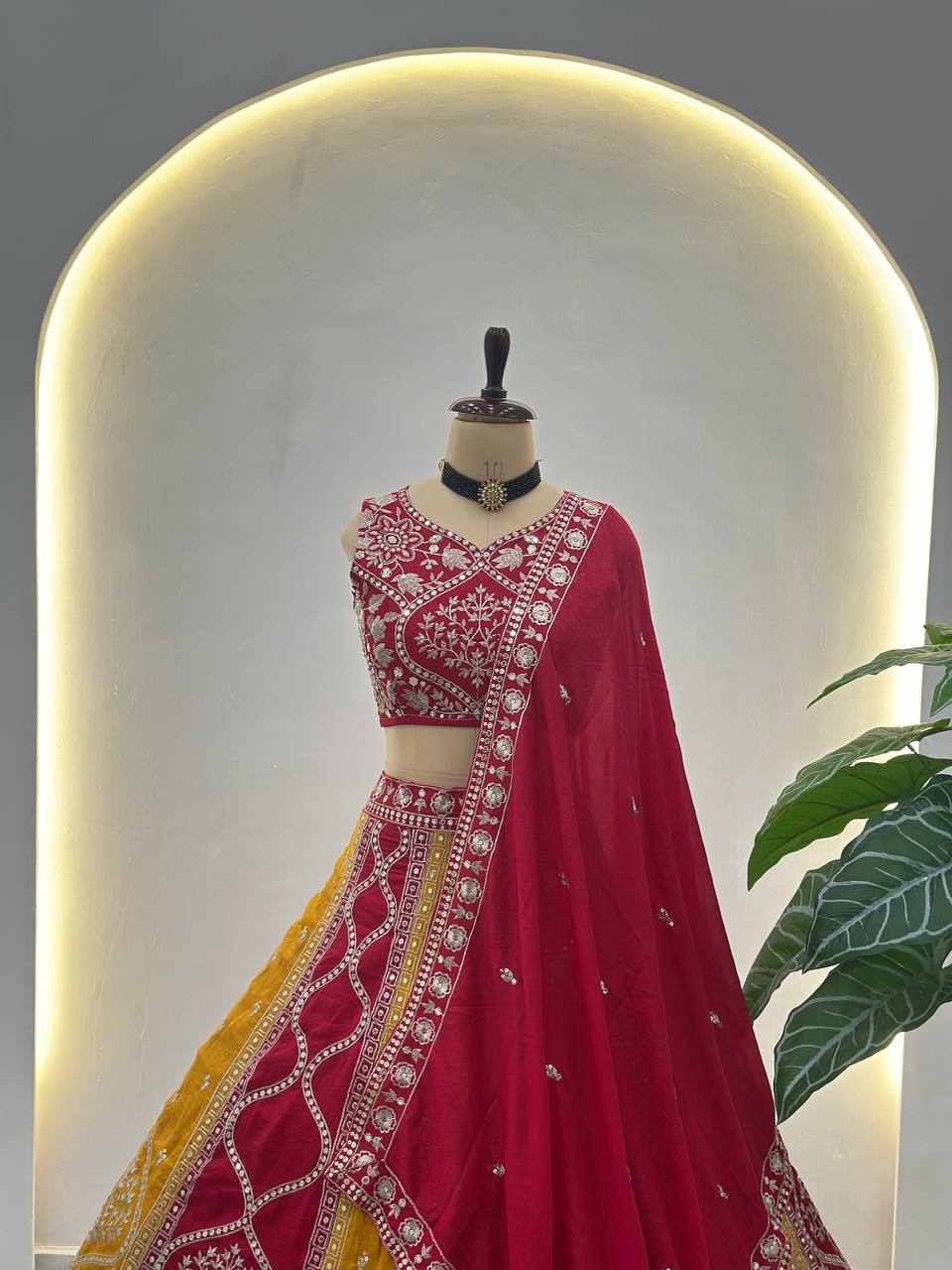 Designer Vichitra Silk Embroidery & Sequence Work Lehenga Choli