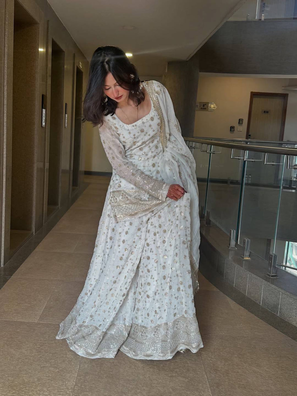 Milky White Kalidar Sharara Set