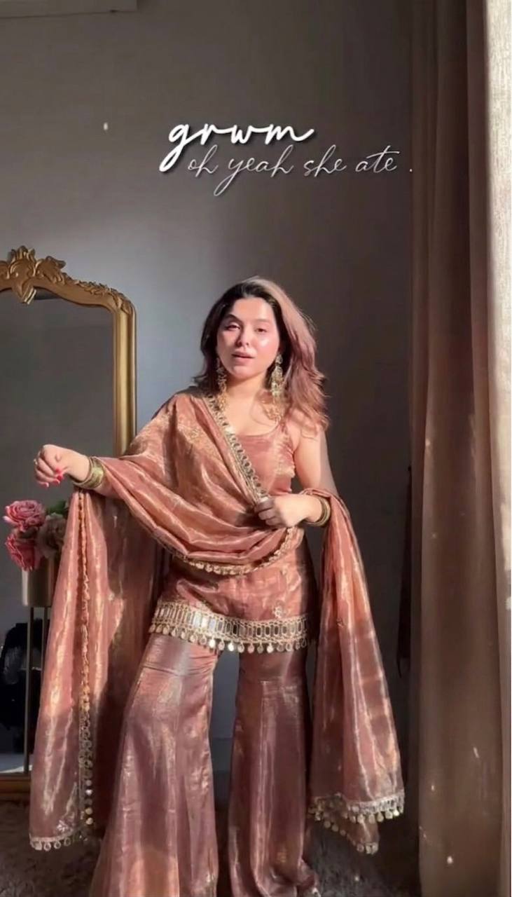 Women Ethnic Motifs Embroidered Regular Thread Work Kurti with Sharara & With Dupatta