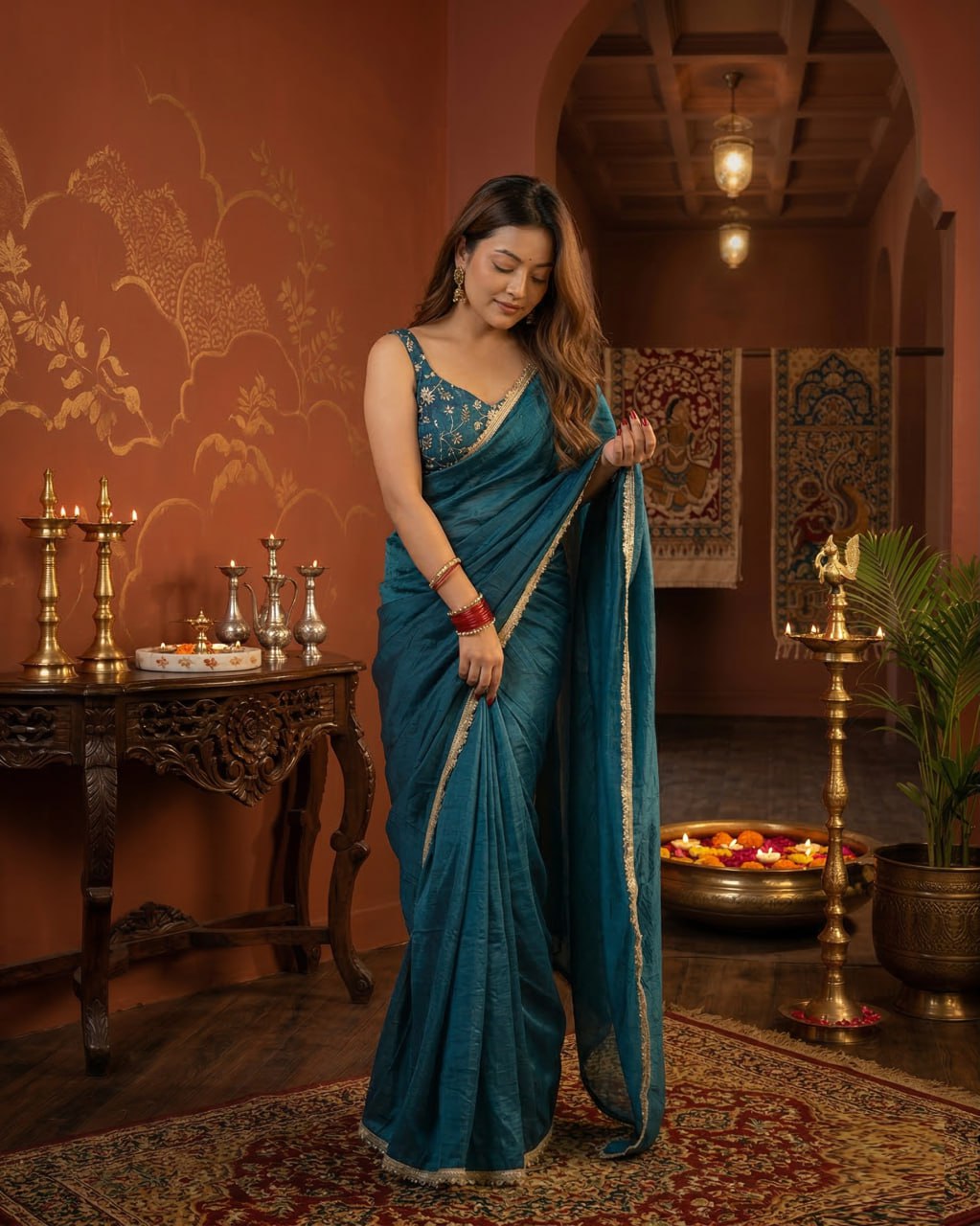 Premium Gold Crush Tissue Silk  Saree with Unstich Blouse 2