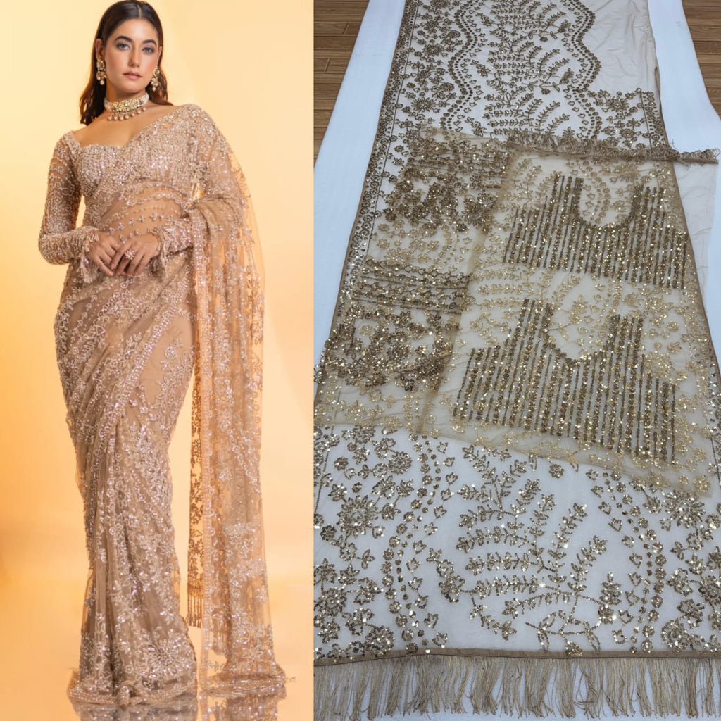 Beige Party-wear Bollywood Blockbuster Sequence Designer Saree