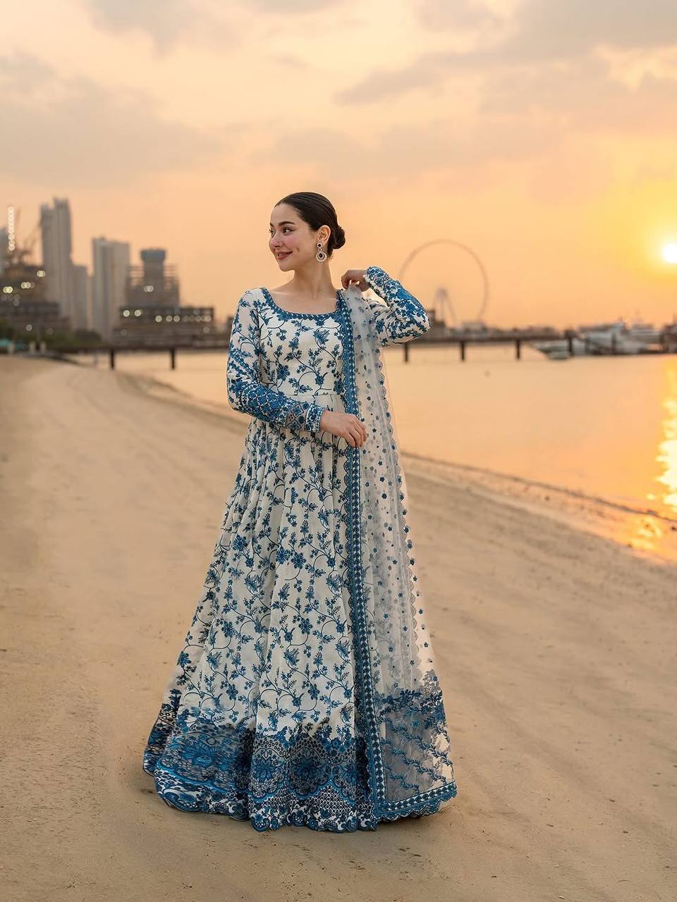 White Georgette & Organza Silk Gown