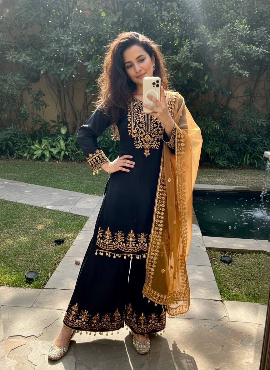 Women Ethnic Motifs Embroidered Regular Thread Work Kurta with Trousers & With Dupatta