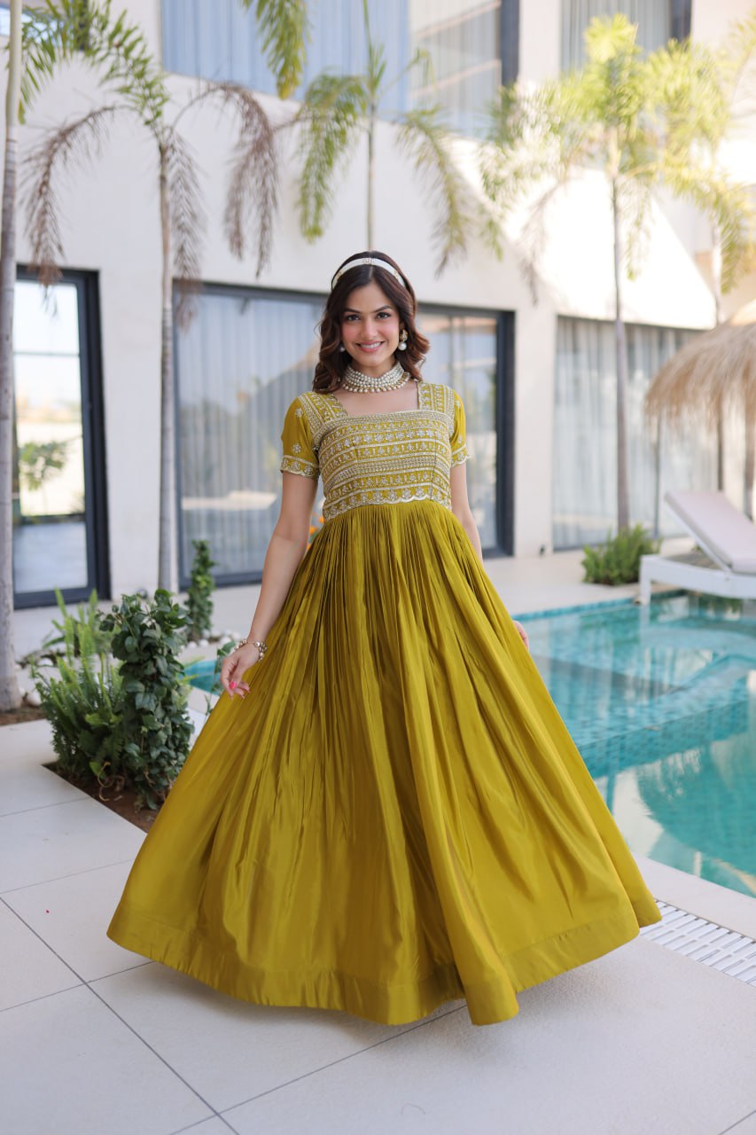 Fenta Anarkali Gown with Sequins, Zari Work