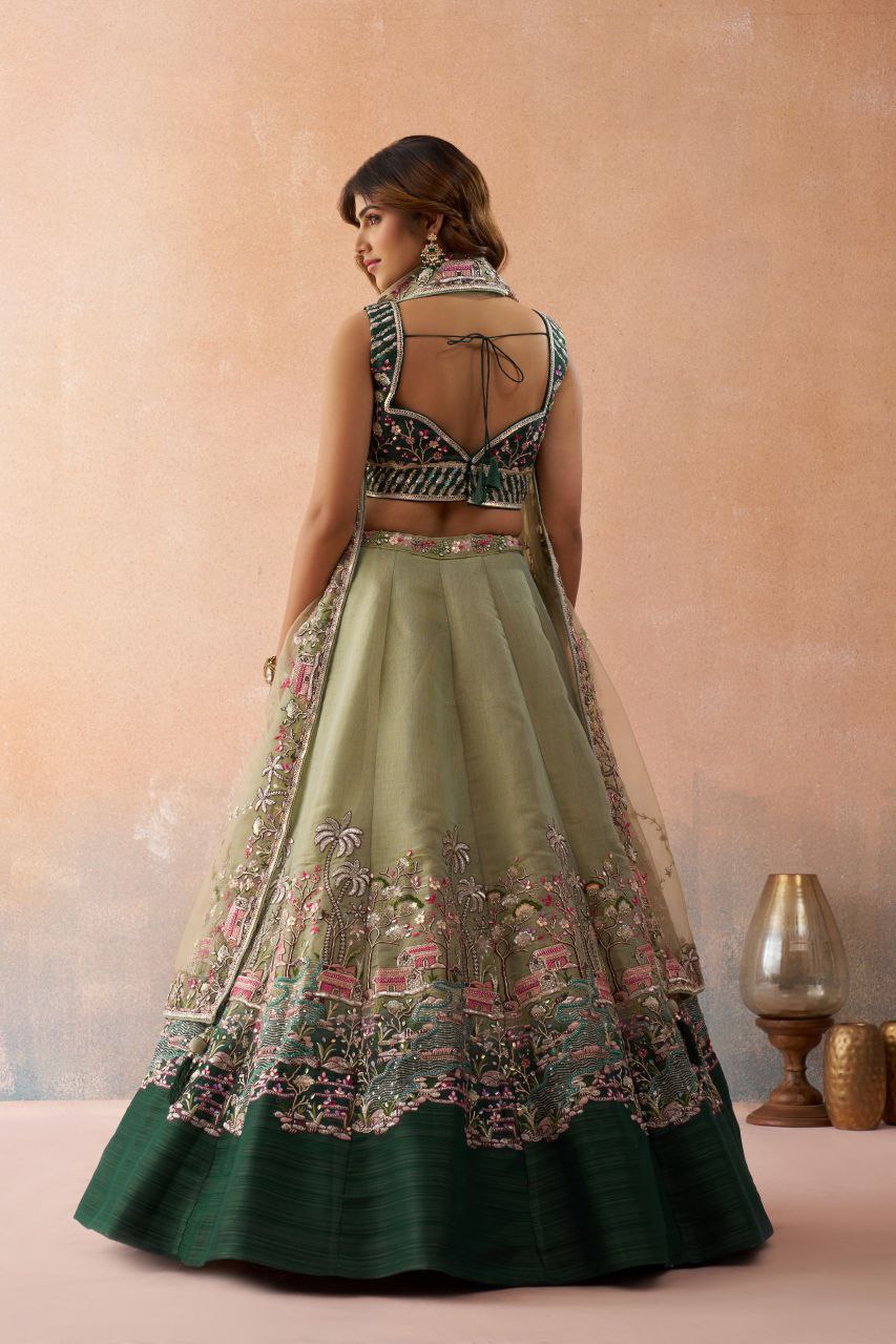 Embroidered Sequinned -Stitched Lehenga & Unstitched Blouse With Dupatta
