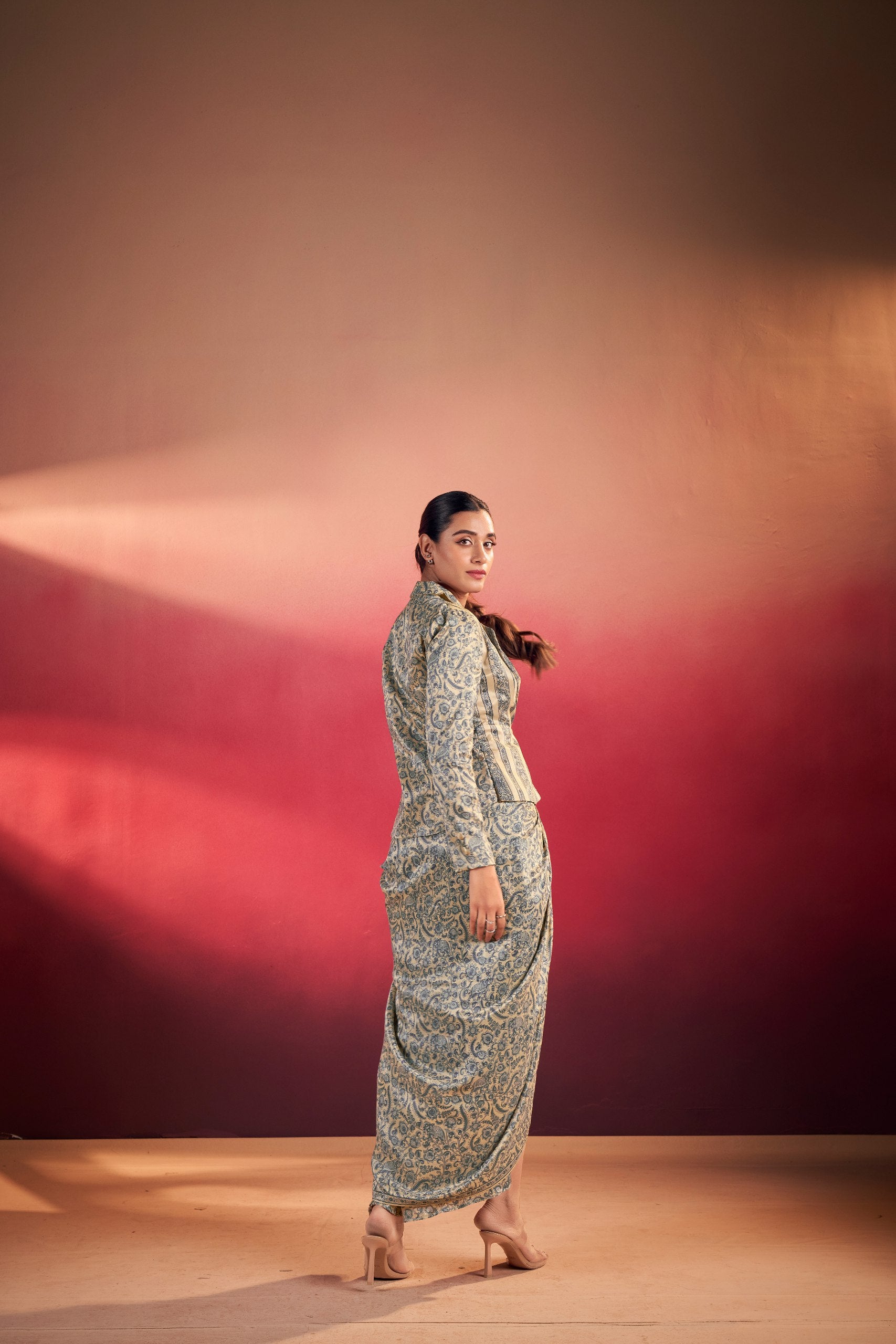 Bohemian Printed Blazer with Skirt & Jacket