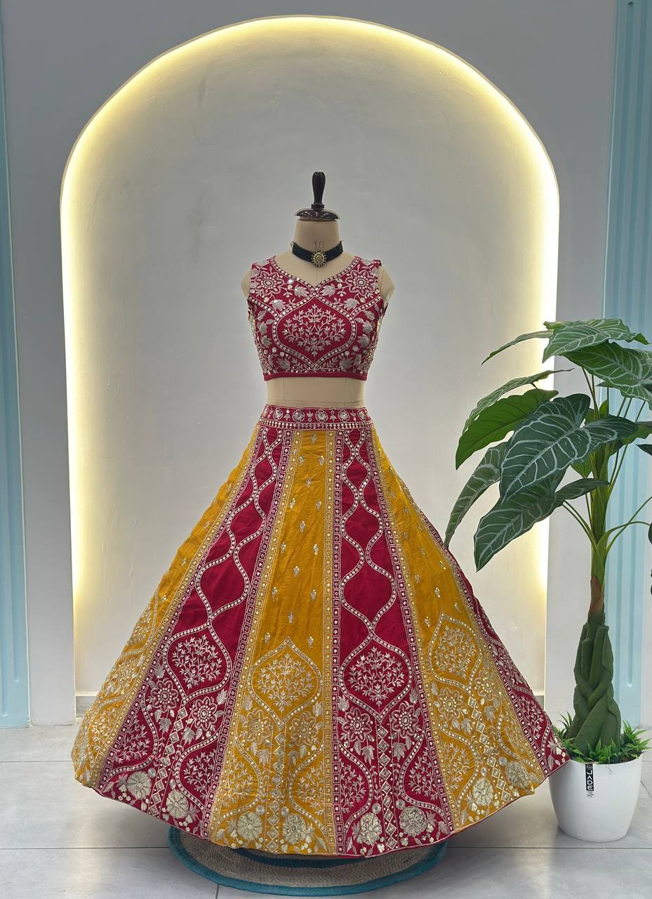 Designer Vichitra Silk Embroidery & Sequence Work Lehenga Choli