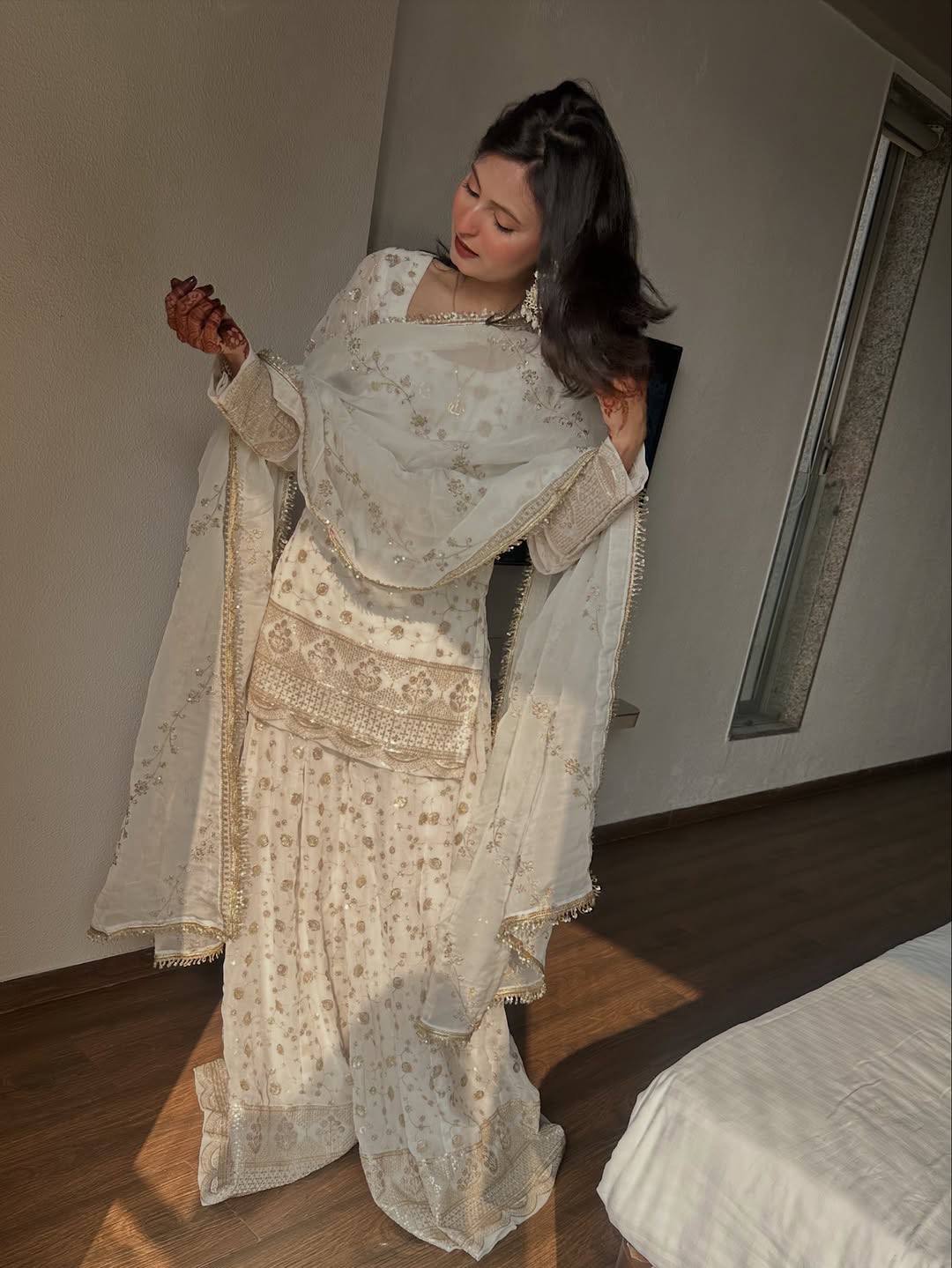 Milky White Kalidar Sharara Set