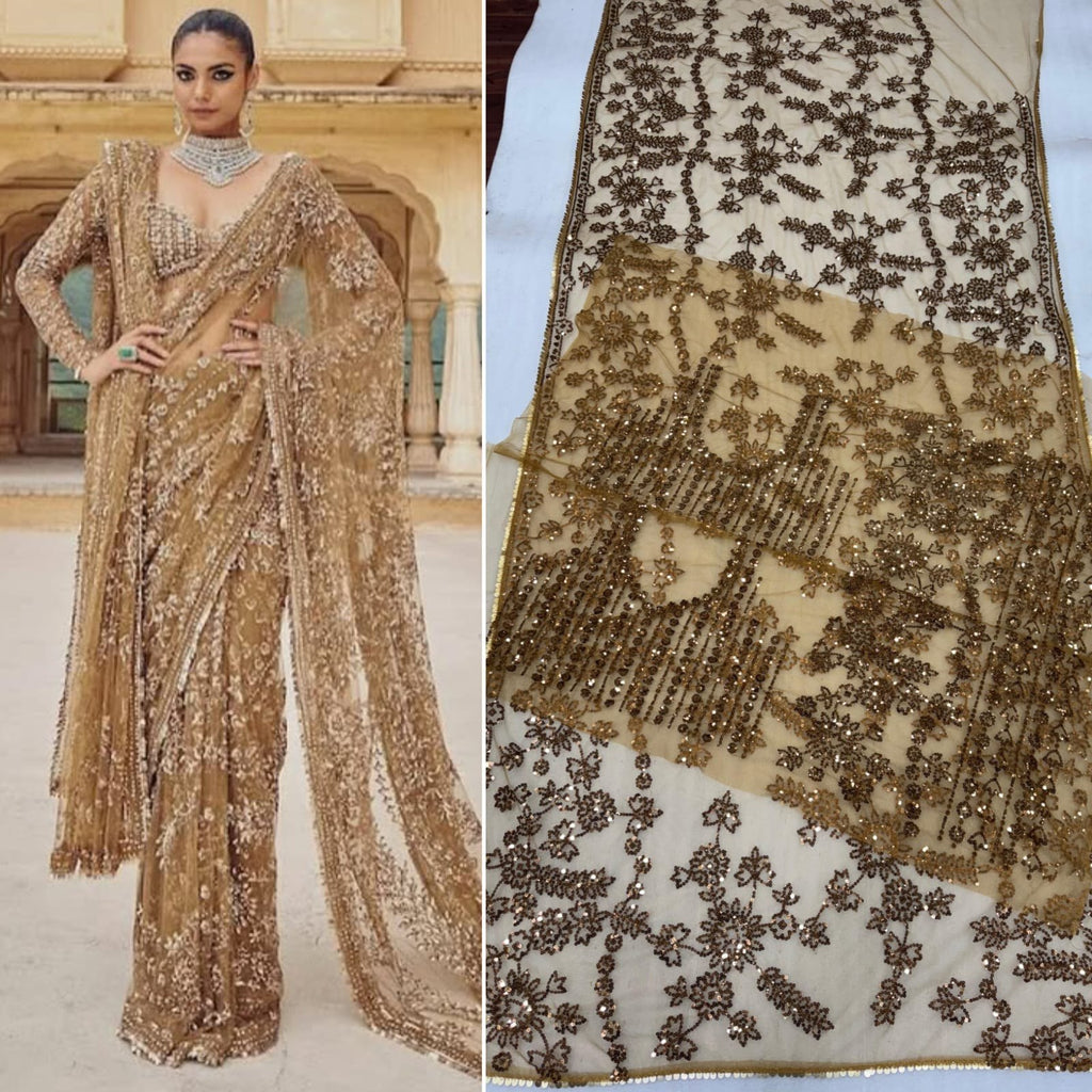 Gold Party-wear Bollywood Blockbuster Sequence Designer Saree