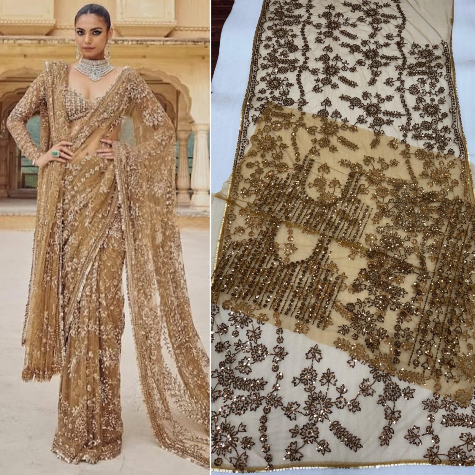 Gold Party-wear Bollywood Blockbuster Sequence Designer Saree