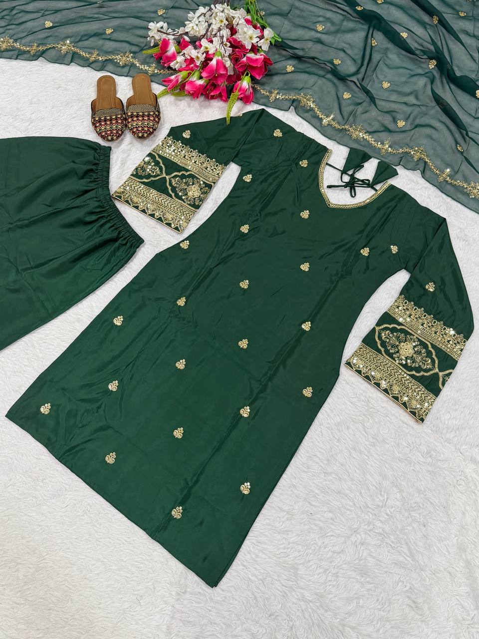 Emerald Green Sequence and Embroidery Suit Set
