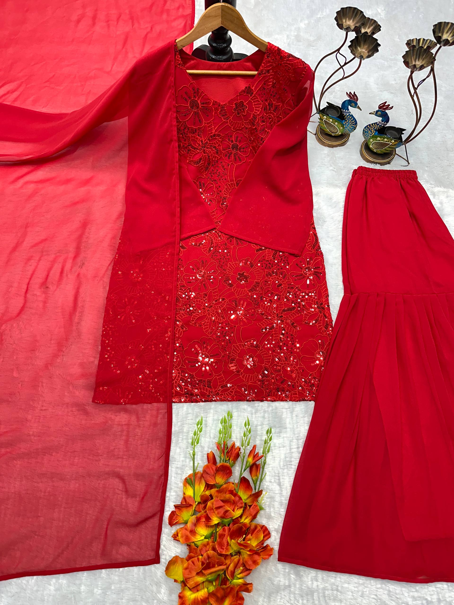 PARTY WEAR TOP AND PLAZO. WITH &nbsp;DUPPATA AND EMBROIDERY WORK