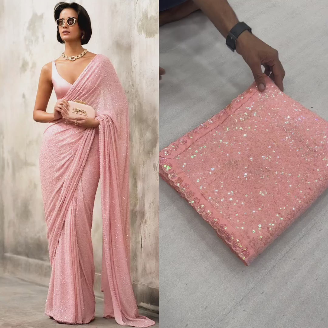 Saree Of FAUX Georgette With Heavy 5MM &amp; 3MM Khichdi Sequence Embrodery Work