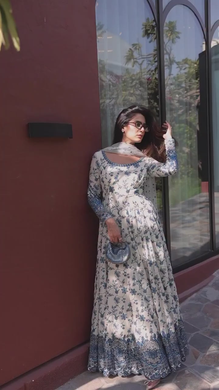 White Georgette & Organza Silk Gown