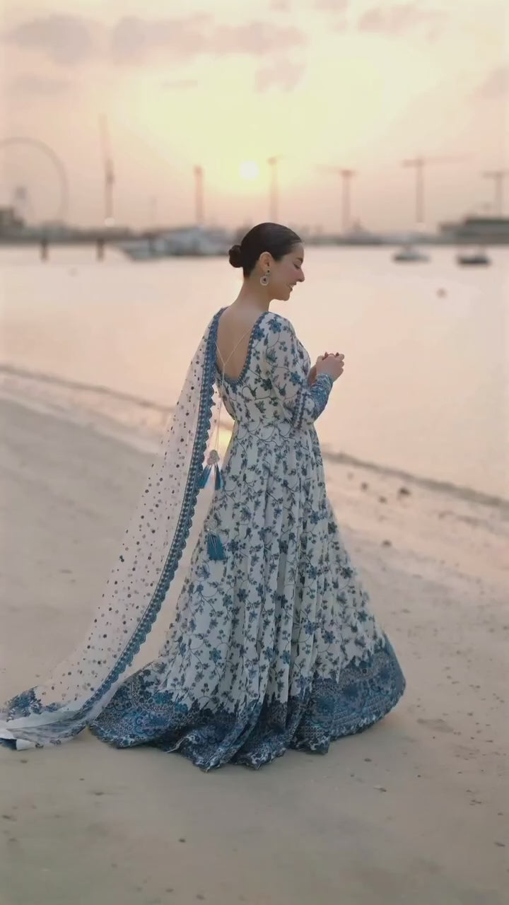 White Georgette & Organza Silk Gown